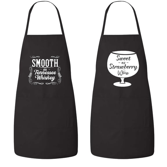 FASCIINO Set of Matching Sweet As Strawberry Wine & Smooth As Tennessee Whiskey His and Hers Couples Apron Cooking BBQ 2pcs