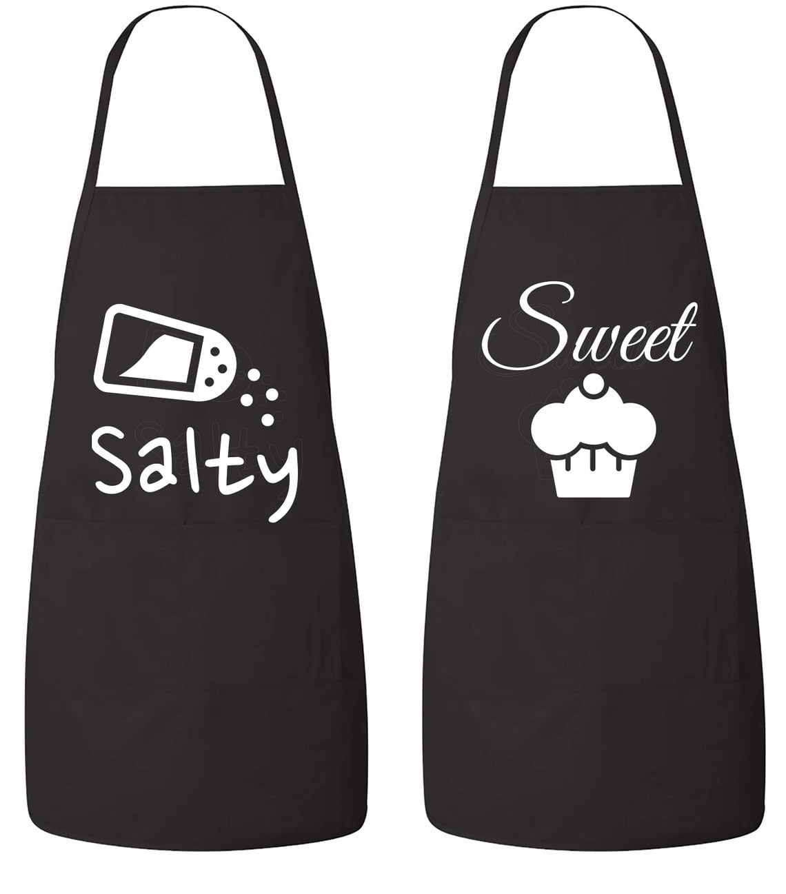 FASCIINO Set of Matching Sweet and Satly His and Hers Couples Aprons Valentines Wedding Bridal Anniversary Gift Cooking BBQ 2pcs