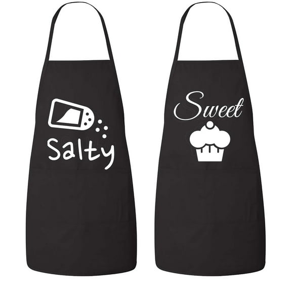 FASCIINO Set of Matching Sweet and Satly His and Hers Couples Aprons Valentines Wedding Bridal Anniversary Gift Cooking BBQ 2pcs