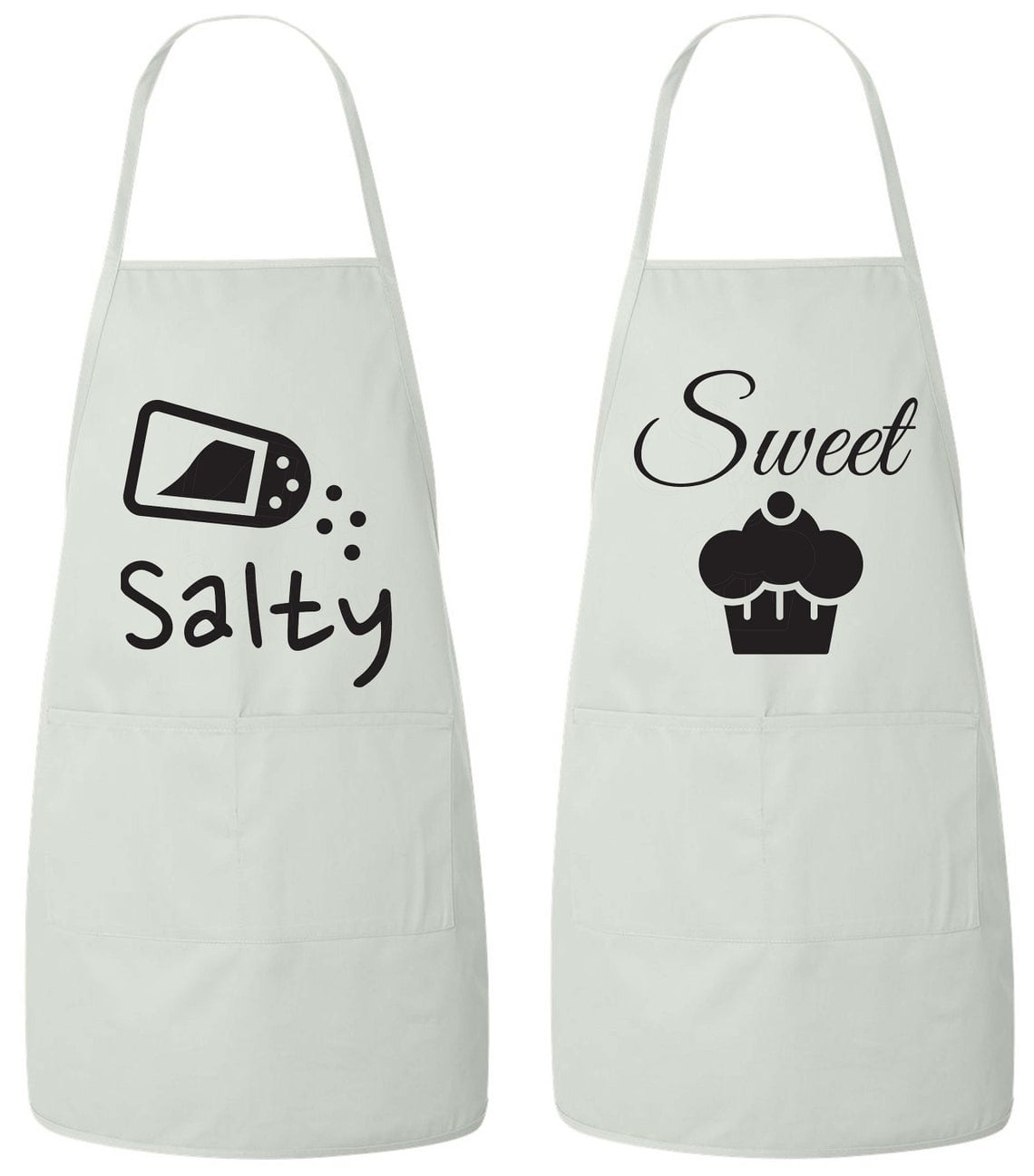 FASCIINO Set of Matching Sweet and Satly His and Hers Couples Aprons Valentines Wedding Bridal Anniversary Gift Cooking BBQ 2pcs