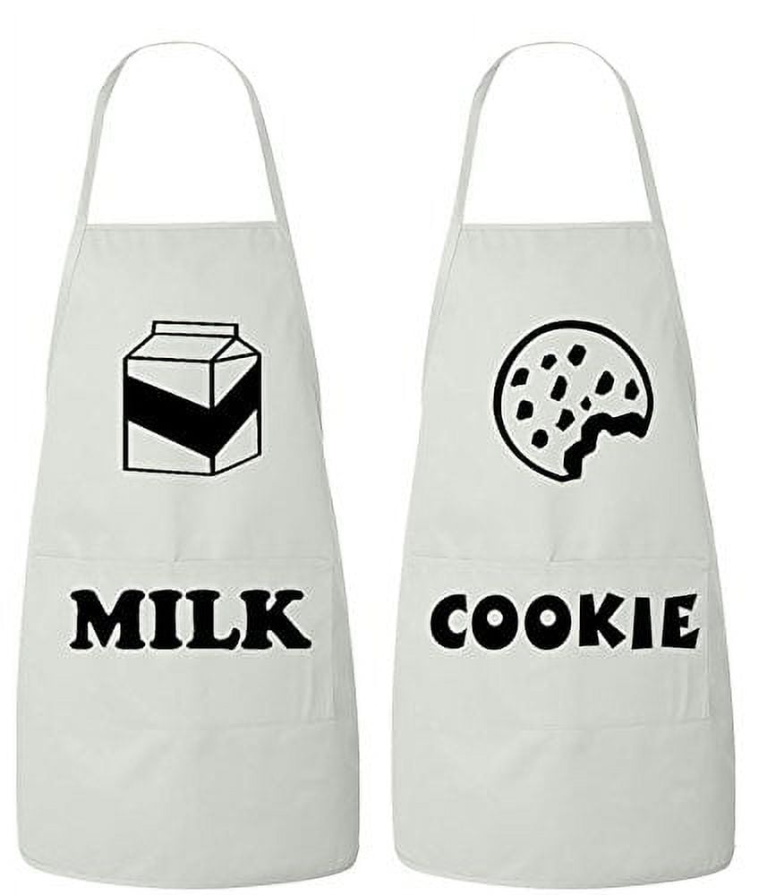 FASCIINO Set of Milk and Cookie His and Hers Chef Couples Apron Valentines Wedding Bridal Gift 2pcs