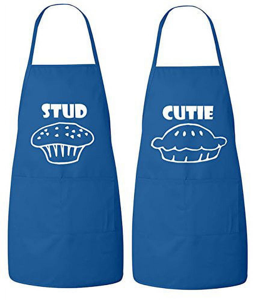 FASCIINO Set of Stud Muffin and Cutie Pie His and Hers Couples Apron Valentines Wedding Bridal Gift 2pcs (White Print)
