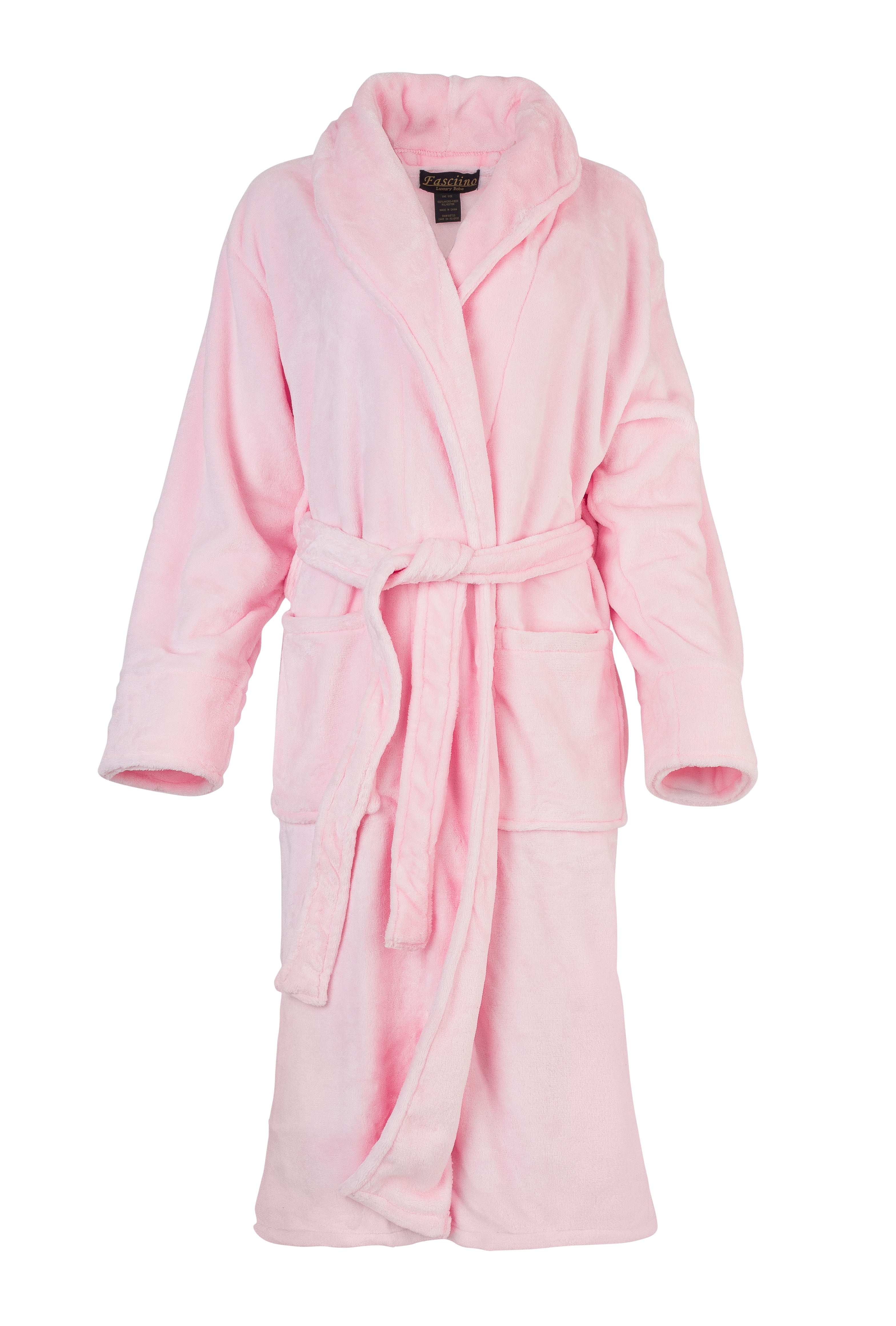 FASCIINO Women's Plush Pink Velour Microfiber Fleece Spa Robe with ...