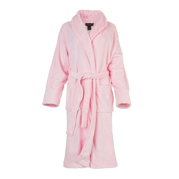 FASCIINO Women's Full Length Shawl Collar Velour Microfiber Fleece Bathrobe Spa Robe