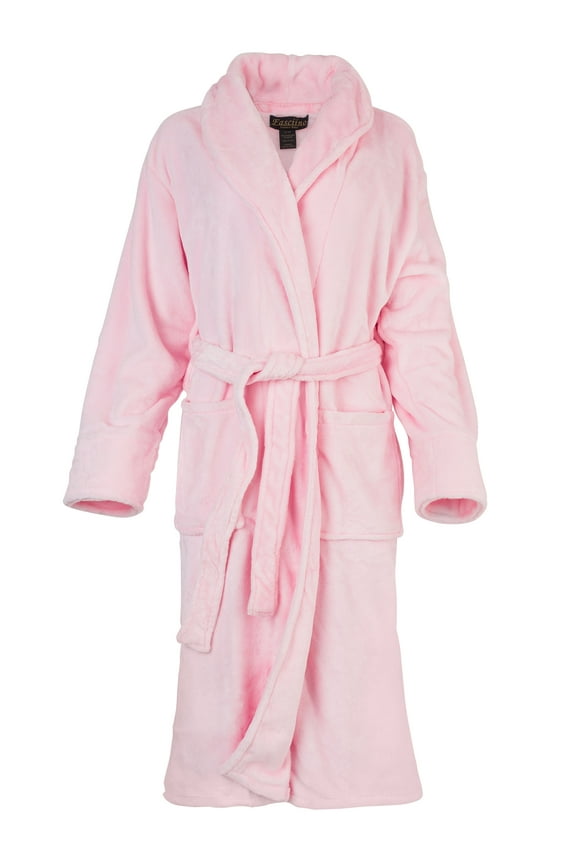 Women's Full Length Shawl Collar Velour Microfiber Fleece Bathrobe Spa Robe