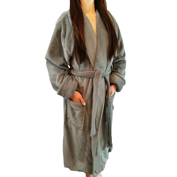 FASCIINO Women's Full Length Shawl Collar Velour Microfiber Fleece Bathrobe Spa Robe