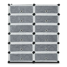 FASCK 12-Cube DIY Portable Plastic Shoe Rack with Transparent Doors, Stackable Closet Organizer for Sneakers, Storage Shelf for Entryway & Bedroom