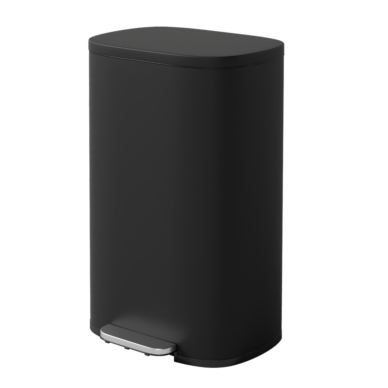 FASCK 13 Gallon/50 L Garbage Can Kitchen Trash Can with Lid for Office Bedroom Bathroom Step Trash Bin Fingerprint-Proof Brushed Stainless Steel 13 Gallon / 50 Liter,Black