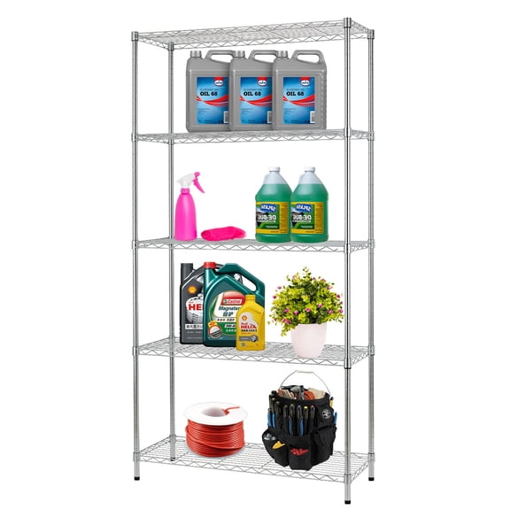 FASCK 14"D×36"W×72"H 5-Shelf Commercial Metal Wire Shelving Unit - Adjustable Heavy Duty Storage Rack for Warehouse/Retail/Kitchen,Chrome