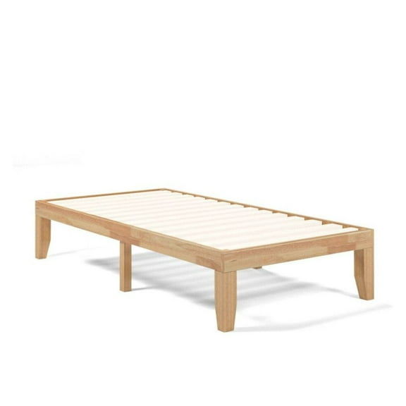 FASCK 14 Inch Twin Platform Bed Frame, Natural Rubber Wood, Wood Slat Support, No Box Spring Needed, Low Profile Modern Bed for Bedroom