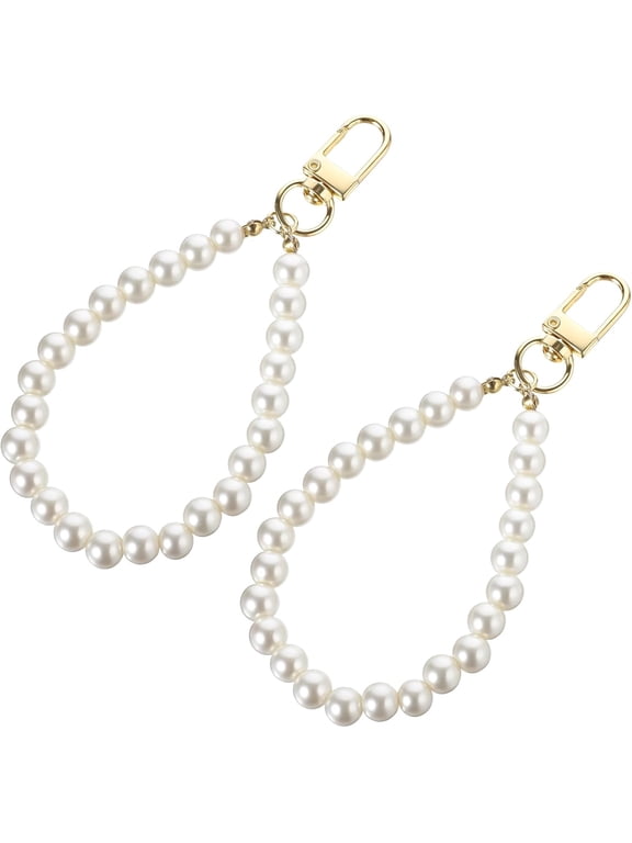 2 Pcs Pearl Keyring Lanyard Faux Pearl Keychain Straps Pearls Wristlet Key Chain Elegant Purse Lanyard
