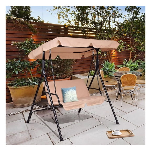 FASCK 2-Person Canopy Swing, Outdoor Weather Resistant Patio Glider for Garden, Backyard, Porch with Adjustable Sunshade Roof