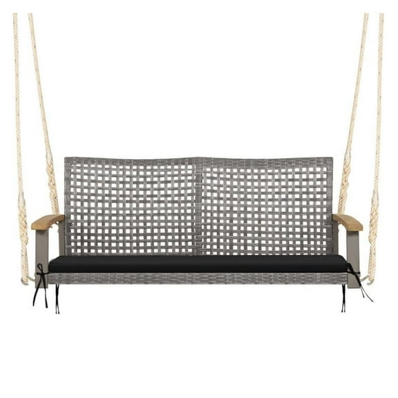 FASCK 2-Person Patio Swing Chair, All-Weather PE Wicker Hanging Basket Chair with Cushion for Porch, Garden Outdoor Lounge