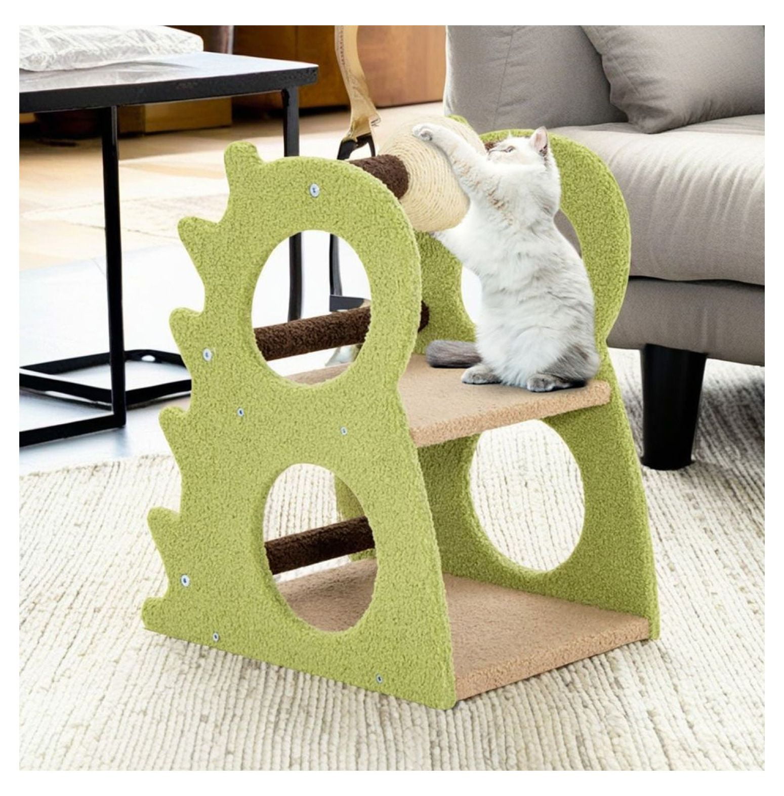 FASCK 2-Tier Modern Cat Tree for Indoor Cats, Features Rotatable Sisal ...
