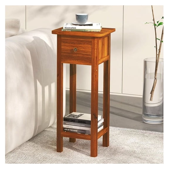 FASCK 2-Tier Slim Nightstand with Drawer & Shelf&nbsp;- Narrow Bedside Table for Small Bedrooms, Space-Saving Design, Multi-Functional & Sturdy, Easy Assembly