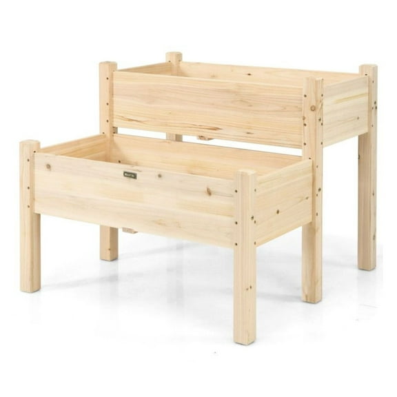 FASCK 2-Tier Wooden Raised Garden Bed with Legs & Drain Holes, Elevated Planter for Outdoor Gardening