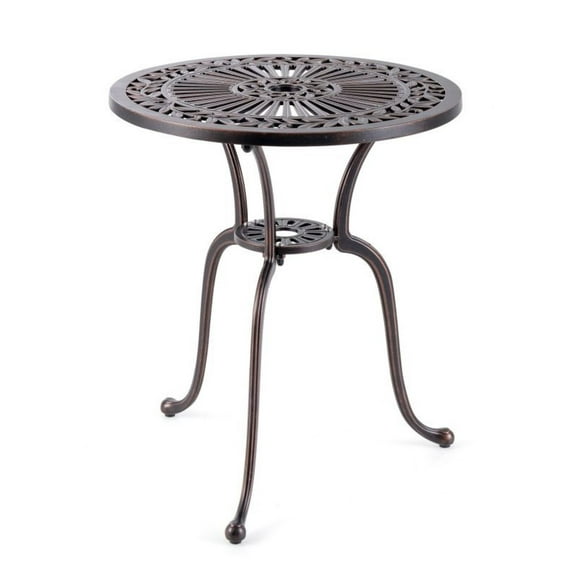 FASCK 24 Inch Round Cast Aluminum Bistro Table with 2" Umbrella Hole, Small Patio Dining Table for 2 People, All-Weather Outdoor Cafe Table for Garden & Balcony