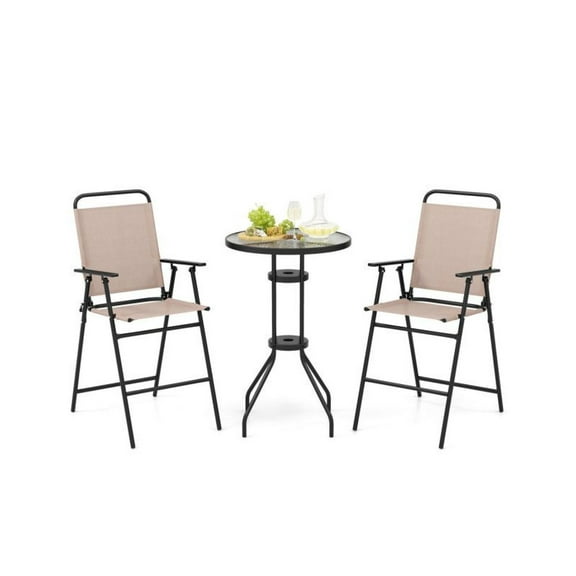FASCK 3-Piece Outdoor Bistro Set with 2 Folding Chairs, Compact Patio Furniture for Balcony Garden