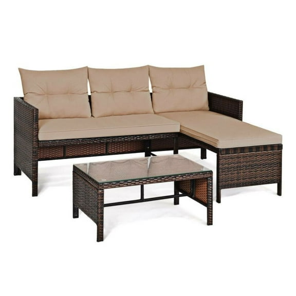 FASCK 3-Piece Outdoor Patio Corner Rattan Sofa Set, Modern L-Shaped Outdoor Furniture for Patio Garden