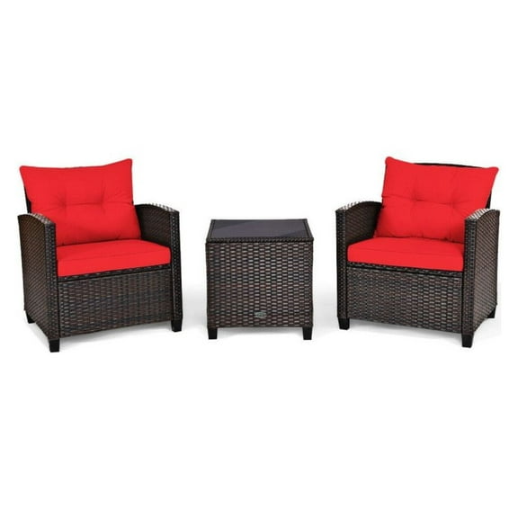FASCK 3-Piece Rattan Patio Furniture Set with Washable Cushion, All-Weather Outdoor Conversation Set for Garden