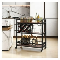 FASCK 3-Tier Bar Cart on Wheels with Wine Rack & Glasses Holder, Mobile Home Kitchen Serving Cart, Portable Bar Station for Parties, Entertaining, Dining