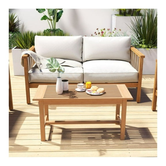 FASCK 36 Inch Patio Coffee Table with Slatted Top- Rectangular Outdoor Side Table for Garden, Poolside, Balcony, Weather-Resistant & Durable, Easy Maintenance