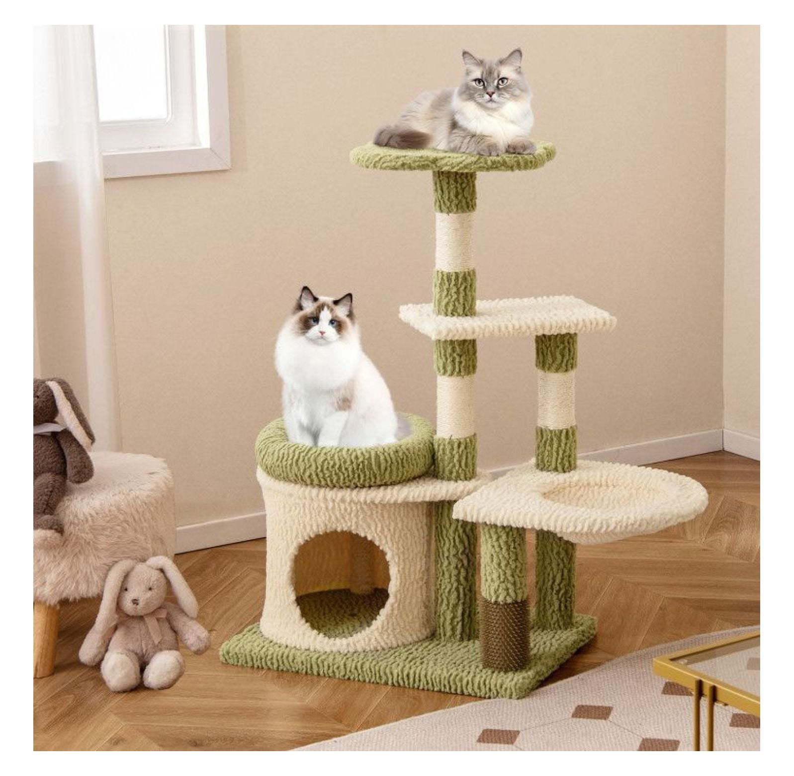 FASCK 38 Inch Tall Aesthetic Kitten Tower, Multi-Level Cat Tree with Condo, Plush Bed & Scratching Posts, Cute Cat Furniture for Indoor Cats