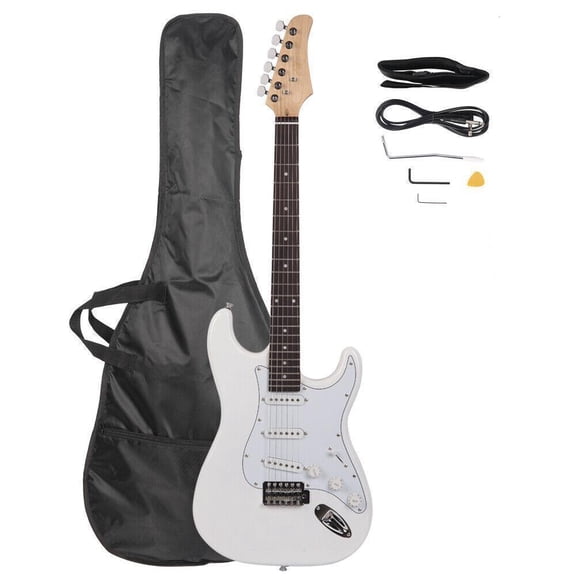 FASCK 39 Inch Electric Guitar, Full-Size Beginner Solid Body Guitar Kit with Gig Bag Strap Tremolo Bar Cable Picks,White