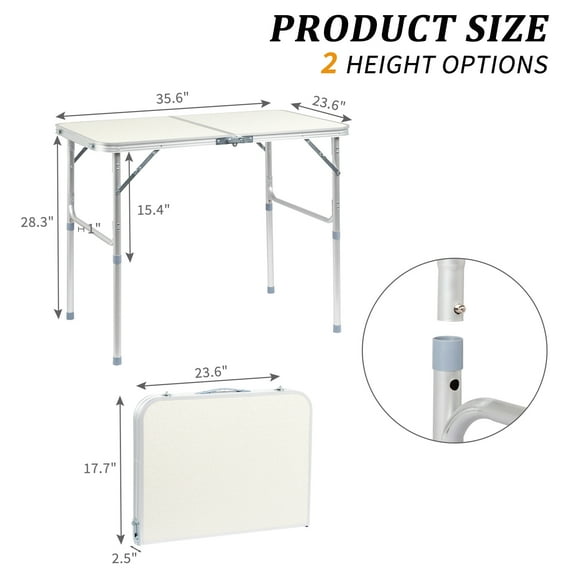 FASCK 3FT Small Camping Folding Table Adjustable Height Aluminum Folding Table for Picnic Party BBQ, Plastic RV Suitcase Table Portable Lightweight Fold Up Utility Outdoor Tables,3FT