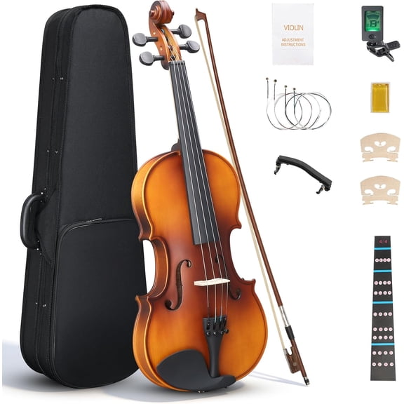FASCK 4/4 Violin Solid Wood, Full Size Acoustic Fiddle Set (Matte)