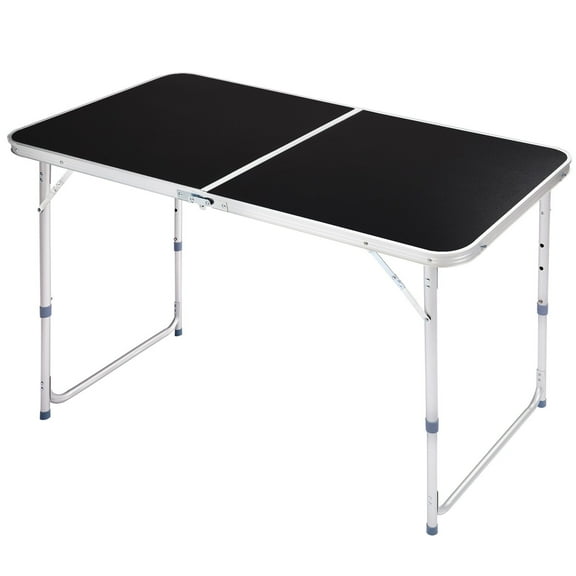 FASCK 4 ft Folding Portable Camping Table with Three Adjustable Heights, RV Tables for Inside a Camper, Outdoor, BBQ, Dining, Picnic, Cooking, Beach, Garden, Black