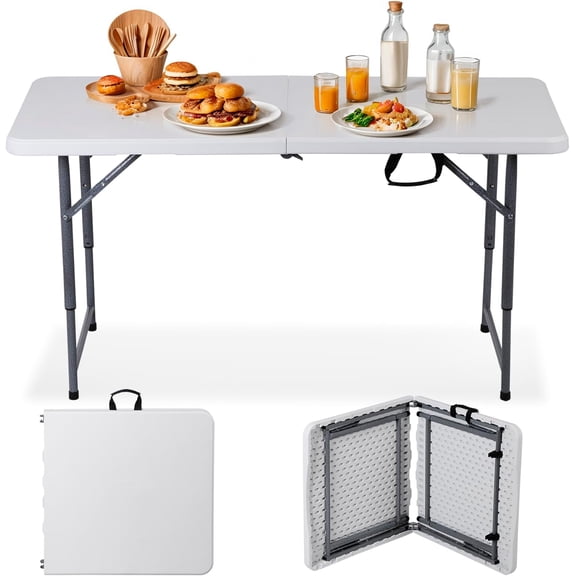 FASCK 4 ft Folding Table, 48x24 Inch Portable Plastic Table, Height Adjustable & Lightweight for Indoor Outdoor Use, Camping, Parties, Events, Dining,Rectangular,48"x24"