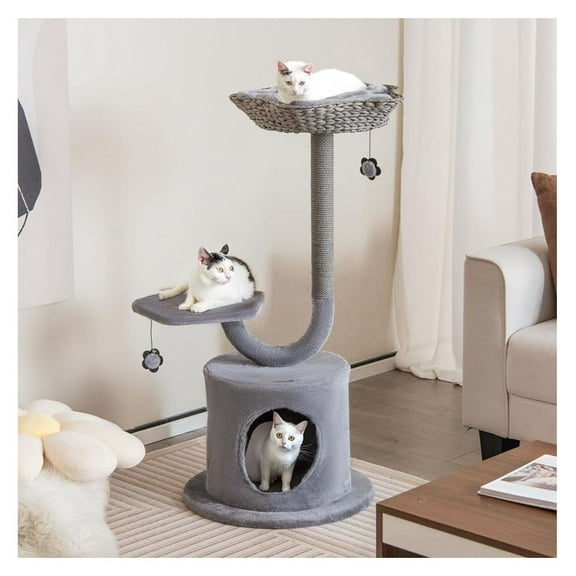 FASCK 42 Inch Cat Tower with Curved Metal Supporting Frame, Sisal Scratching Posts & Perches for Large and Small Cats, Extra Stable Design