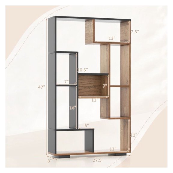 FASCK 47-Inch Tall Bookshelf, 5-Tier Storage Bookcase for Home Office, Living Room, Bedroom, Freestanding Book Organizer