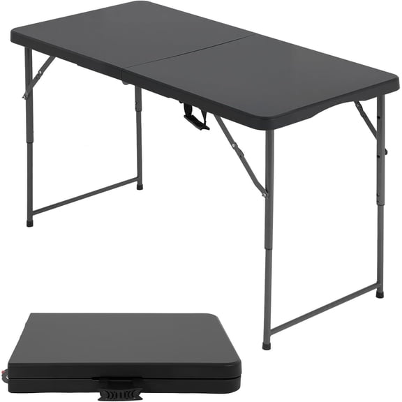 FASCK 4FT Folding Table Half Portable Foldable Table Picnic Table for Office Home Camping Party (Black, 4 FT)