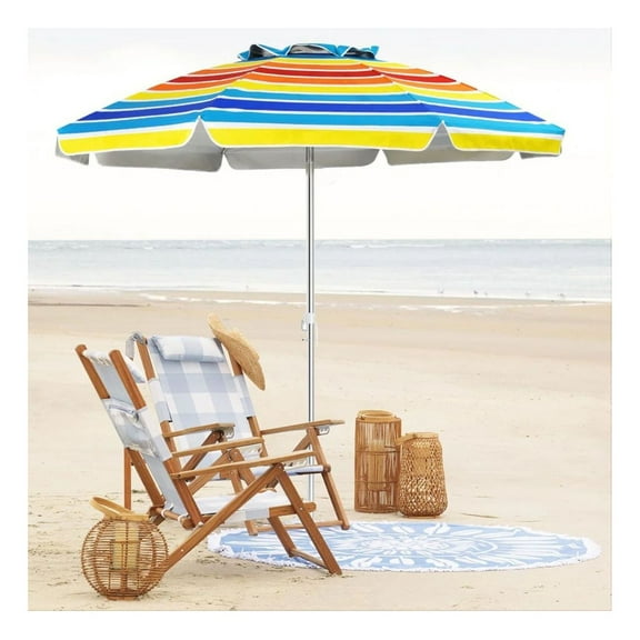 FASCK 6.5FT Beach Umbrella with Carry Bag, Portable Sun Shelter without Weight Base for Sand Beach Pool Outdoor