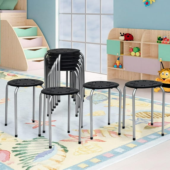 FASCK 6 Pack Stackable Stool, 17.5” Stacking Decoration Stool Set w/Metal Frame & Plastic Seat, Backless Round Flexible Seating for Children's Table, School, Classroom(6 Piece, Gray)