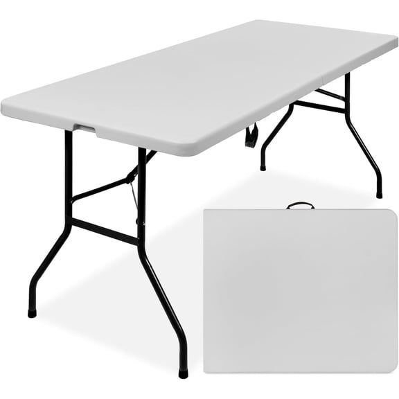 FASCK 6ft Plastic Folding Table, Indoor Outdoor Heavy Duty Portable w/Handle, Lock for Picnic, Party, Camping - Light Gray