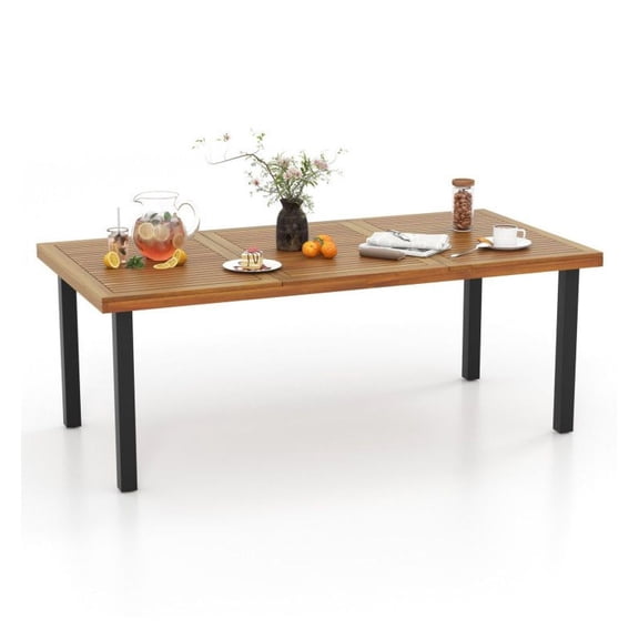 FASCK 79 Inch Large Acacia Wood Patio Dining Table with 1.9" Umbrella Hole, 8-Person Outdoor Table with Adjustable Foot Pads for Garden & Poolside, Solid Wood Rectangular Table