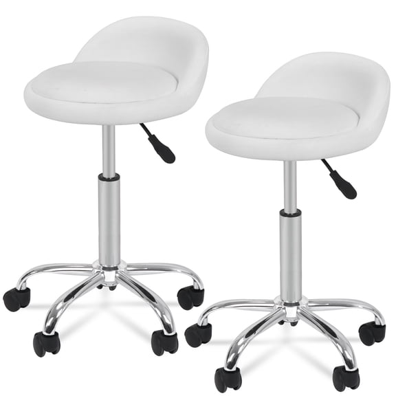 FASCK Adjustable Height Hydraulic Rolling Swivel Stool Tattoo Facial Massage Spa Salon Medical Stool with Back Rest,White (2 PCS)