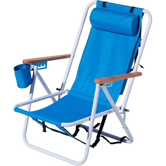 FASCK Backpack Beach Chairs for Adults, Portable Lightweight Reclining Beach Chair with Headrest & Cup Holder, Heavy Duty Camping Chairs with 4 Positions for Outdoor Lawn/Fishing/Pool Lounge