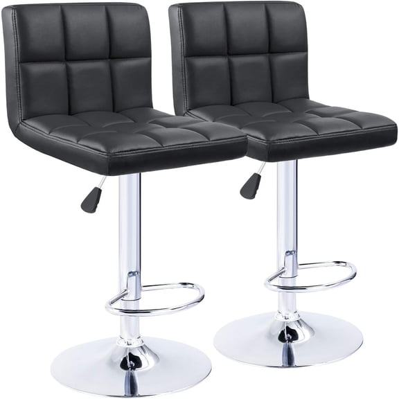 FASCK Bar Stools Modern Square Counter Height Barstool 22" to 33" PU Leather Swivel Adjustable Stool with Back Set of 2 for Kitchen Dining (Black)