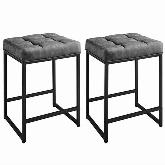 FASCK Bar Stools Set of 2, 24 Inch Counter Height Bar Stools Set, Backless Kitchen Island Stools, Faux Leather Stools for Kitchen Counter,Gray