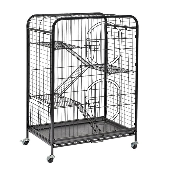 FASCK Cat Cage, 36.6 Inch Upgraded Metal Cat Playpen, Cat Enclosure, Indoor Ferret Cage Includes 3-Level Adjustable Platform, Lockable Wheels, Double Door, Pull-Out Tray, Kitten Crate Kennel
