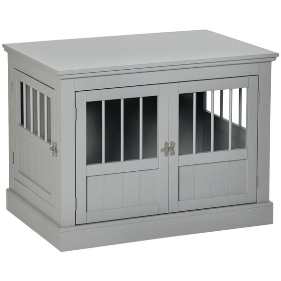 FASCK Dog Crate End Table with Triple Doors, Wooden Dog Crate Furniture Indoor Use, Puppy Crate for Small Dogs,WhiteDark Grey