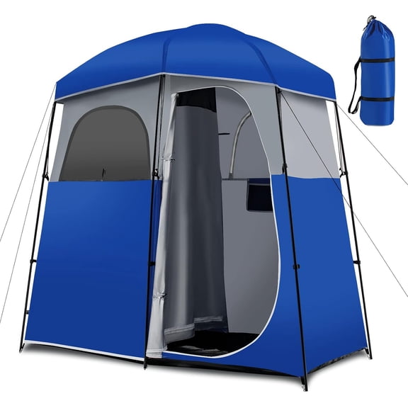 FASCK Double-Room Shower Tent, Oversize Space Privacy Shelter for Camping with Floor, Portable Camping Changing Tent with Removable Rain Fly, Storage Bag for Dressing, Toilet