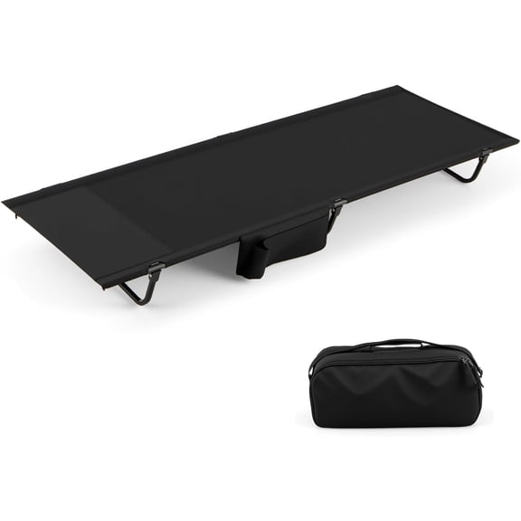 FASCK Folding Camping Cot, 76" x 28" Ultralight Portable Sleeping Cot w/Carrying Bag & Side Pocket, Heavy Duty Outdoor Camping Bed for Adults Travel, Hiking, Lightweight Backpacking, Supports 330 LBS