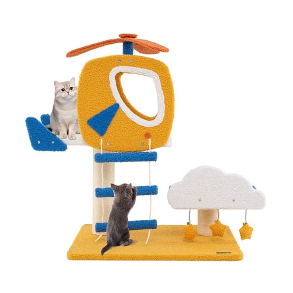 FASCK Indoor Small Aviation-Themed Cat Tree with Helicopter Top Perch, Fun Cat Tower with Condo & Scratching Posts for Kittens and Small Cats