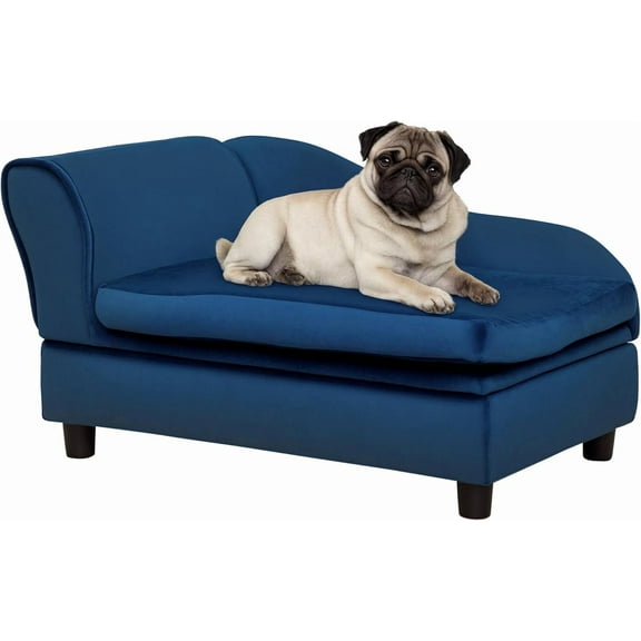 FASCK Luxury Fancy Dog Couch with Hidden Storage, Small Dog Sofa Bed with 2" Soft Foam, Modern Pet Furniture for Puppies & Little Breeds, Blue