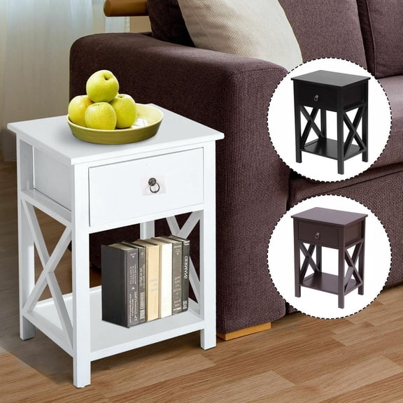FASCK  Nightstand Modern End Table, Side Table with 1 Drawer and Storage Shelf,15.7”L*11.8”W*21.7”H,White